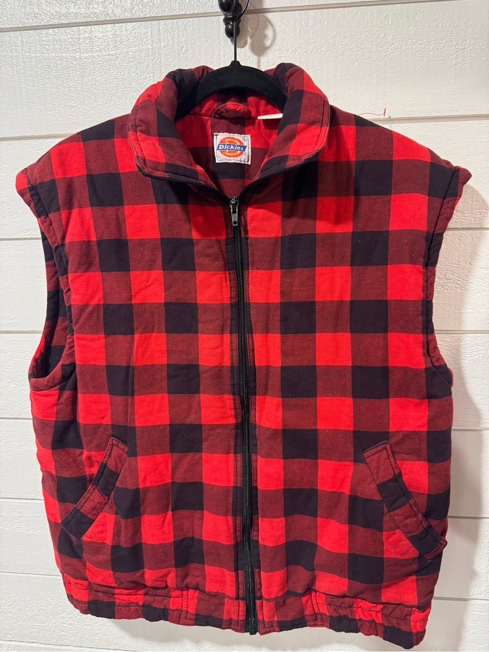 Dickies Vintage Men’s Red Buffalo Plaid Zip-Up Vest- High Collar